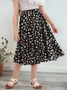 SHEIN Tween Girl Ditsy Floral Print Skirt - Multicolor - View 3
