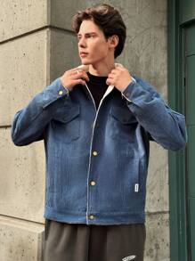 Manfinity VCAY Áo khoác nhung kẻ tay dài dáng rộng thoải mái cho nam, thời trang xuân/thu cho nam, dành cho mùa thu đông - màu nâu - Xem 1