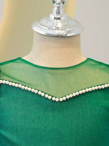 Girls Birthday Princess Dress, High-End Puffy Tutu Piano Performance Stage Dress, Girls Celebratory Cake Calf-Length Princess Dress - Green - View 3