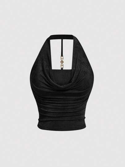 SHEIN MOD 大码垂坠领后背金属装饰扣露背上衣，邮轮女装，90 年代，秋冬女装，晚宴，生日女装，返校节，新年，情人节