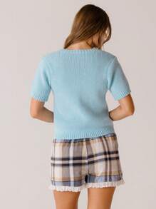 Aralina 舒适假日纽扣蓝色针织短袖开衫