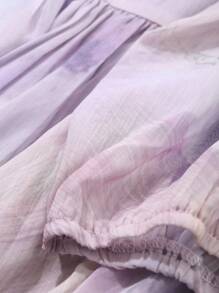 DAZY Women's Tie-Dye Print V-Neck Short Sleeve Elegant Chiffon Mid-Length Dress Summer Sundress Floral - Pink - View 7