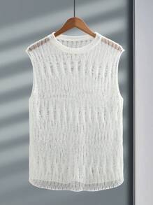 Manfinity Fever City Áo thun dệt kim cổ tròn không tay màu trơn dành cho nam - trắng - Xem 3