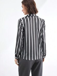 BizChic Kemeja Bergaris Wanita untuk Perjalanan, Pakaian Kantor, Elegan untuk Kerja, Kencan, Musim Semi/Panas - Hitam dan Putih - View 5