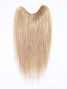 1pc V-Shaped Hairpiece Clip In Hair Extensions &1pc 3.25*5 Real Human Hair Toppers 14Inch/35Cm&12Inch/30Cm 100% Real Remy Human For Thinning Hair - Easy To Style, Lightweight, Breathable, Invisible And Undetectable, Suitable For All Hair Types And Daily Wear Honey Golden Light Blonde Color S18/22# - SP18/22 - View 3