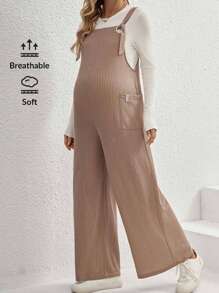 SHEIN Maternity 1pc Solid Overall Jumpsuit - Khaki - View 1