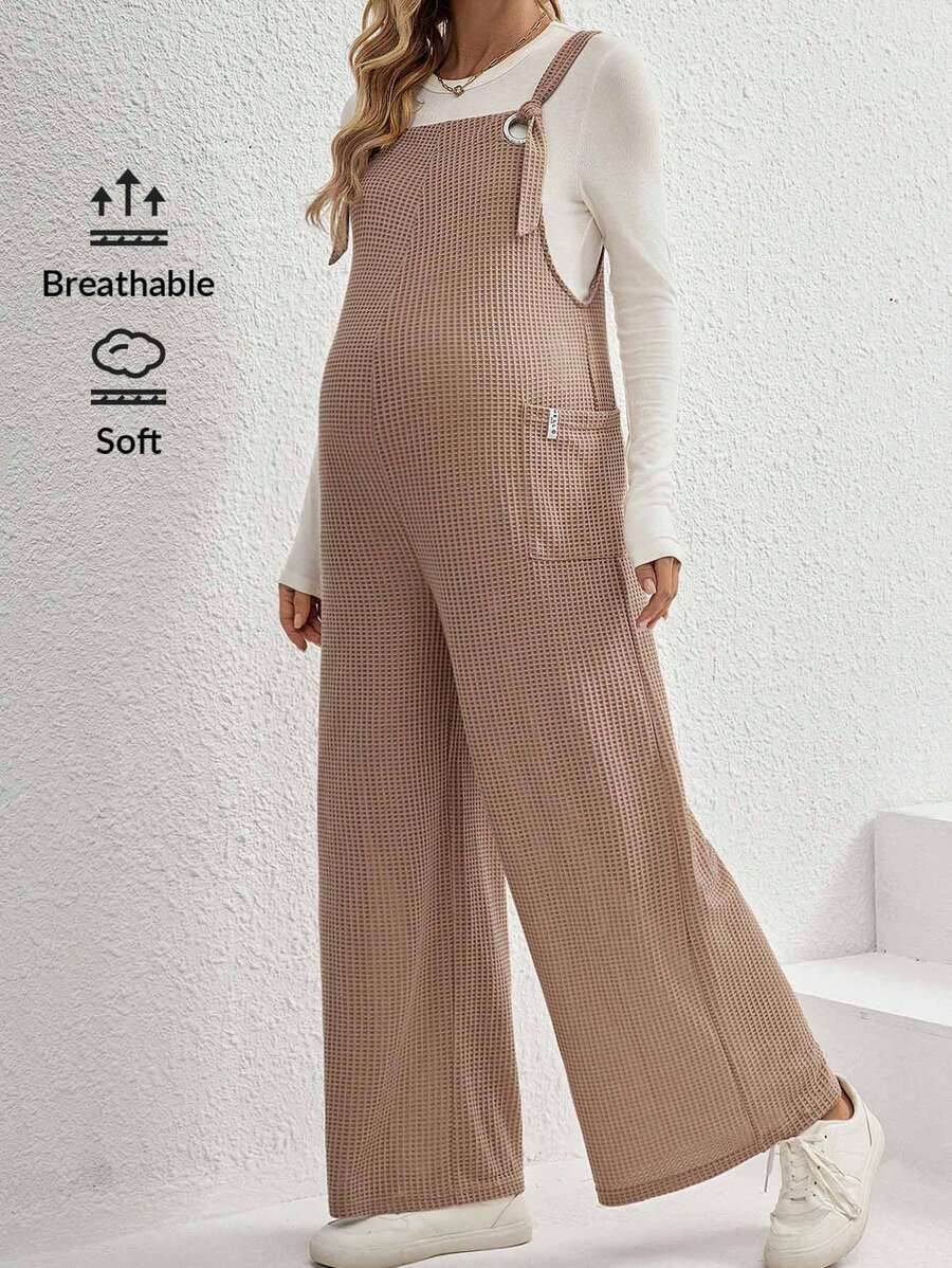 SHEIN Maternity 1pc Solid Overall Jumpsuit - Khaki - View 1