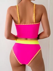 Swim SPRTY New Multicolor Patchwork Strap Elegant Vacation Women's Camisole Strap Bikini Top
