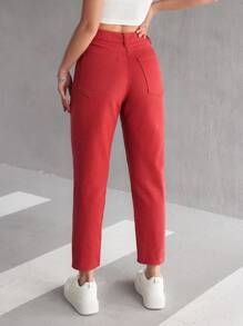 SHEIN PETITE Damen Gerade geschnittene Jeans mit Distressed-Effekt, lässig, mit Taschen, vielseitig einsetzbar