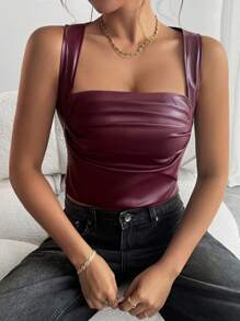 Chiquease Top de tirantes con cuello cuadrado profundo, unicolor, sexy para exteriores