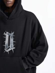 NEON BLANC Áo nỉ dài tay dáng rộng in chữ Melange phong cách đường phố dành cho nam, dành cho mùa thu đông - màu đen - Xem 2