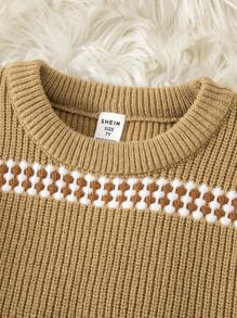 SHEIN Young Boy Striped Crew Neck Long Sleeve Casual Pullover Sweater, Autumn/Winter - Khaki - View 4