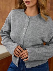 Elaquor 大码女式纯色落肩长袖单排扣休闲开衫，秋冬款