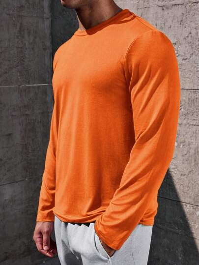 Manfinity Homme Men's Solid Color Long Sleeve T-Shirt, Casual Simple Fashion For Everyday Wear, For Fall