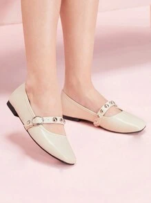 CUCCOO DOLLMOD Zapatos planos de malla negra de moda para mujer - Albaricoque - Ver 4