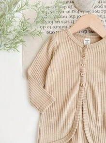 SHEIN Babygirl Cute Casual Solid Color Long Sleeve Top And Elastic Waist Pants 2pcs Set