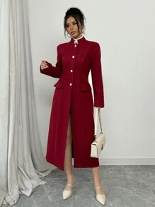 Elenzga Effen kleur staande kraag overjas, casual voor herfst/winter