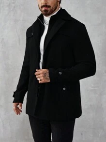 Manfinity Mode Men's Solid Color Zip Front Casual Loose Jacket, Autumn, Old Money Style