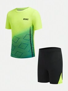 SHEIN Bộ đồ bơi họa tiết ombre cho bé trai tuổi mới lớn - màu xanh lá - Xem 3