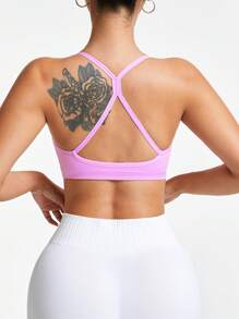 SHEIN Sport Studio Sujetador deportivo de uso diario de unicolor con espalda abierta para mujer