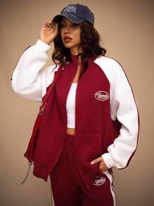 Forever 21 Women's Casual Zip-Up Color Block Raglan Sleeve Sweatshirt, Minimalist Fashion For Everyday Wear