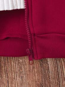 SHEIN Explorewe Teen Girls' Solid Color Hooded Sweatshirt, Fall/Winter - Red - View 3