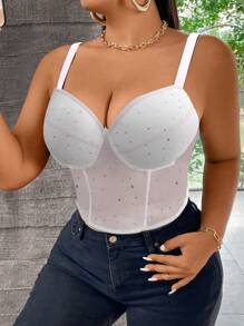 Flirla Plus Size Solid Color Wide Strap Minimalist Tank Top, Casual Daily Wear - White - View 5