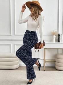 SHEIN Clasi Women's Elegant Button-Up Casual Long Pants, Minimalist Fashion Daily Wear