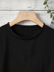 SHEIN Unity 女裝時尚休閒純色T恤連衣裙，附袋款 - 黑色 - 查看 4