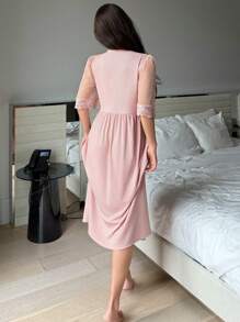 DAZY Lace Patchwork Sexy V-Neck Long Nightgown