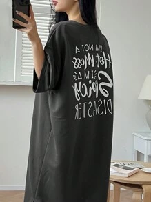 DAZY 简约字母图案宽松睡袍睡衣