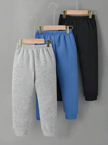 3 Pairs Young Boy Casual Comfortable Thickened Sweatpants, Suitable For Autumn & Winter