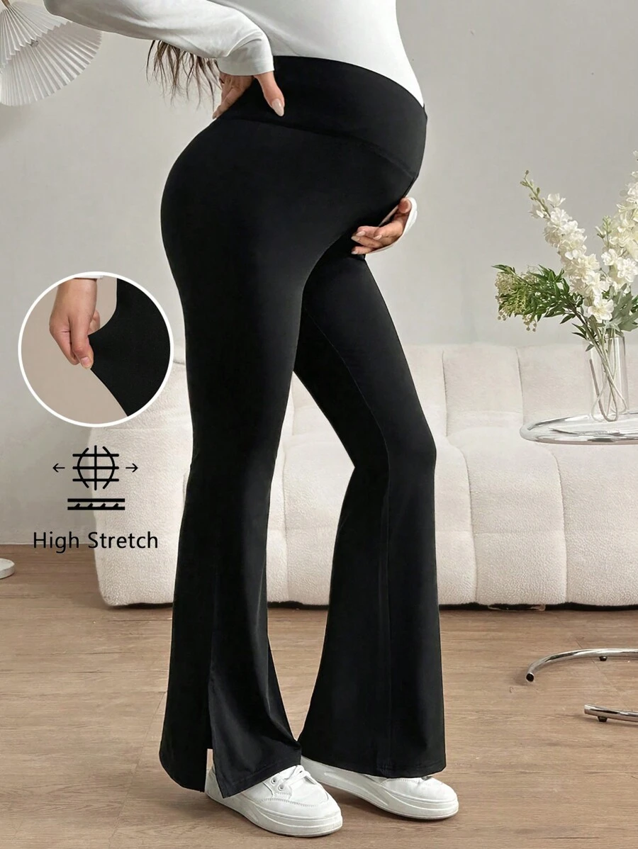 SHEIN Gravid Stickade Dagliga Casual Långa Leggings - Svart - Visa 1