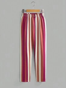 Tween Girls Dog Print Patchwork Striped Top & Comfortable Pants 2pcs Loungewear Set - Multicolor - View 3