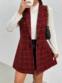 SHEIN Frenchy 大码秋装，女士秋装，秋装，女士办公室服装，女士千鸟格印花简约日常夹克