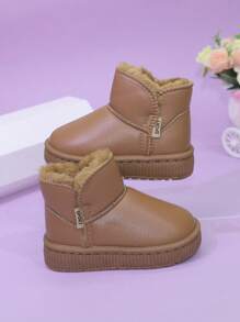 厚底保暖童靴，毛绒内衬女童雪地靴和男童靴，可爱短款踝靴，秋冬季新款设计，适合幼儿/小童/大童 - 棕色 - 查看 5