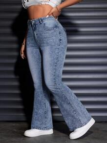 SHEIN ICON Jeans de tallas grandes con bolsillos y botones frontales, para uso casual diario - Lavado ligero - Ver 6