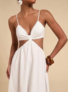 Travachic Vestido largo sin mangas con corte en tejido sólido para mujer, adecuado para vacaciones, primavera y verano, ropa de verano, Día de San Valentín, ropa de vacaciones para mujer, ropa de playa para mujer, festivales, ropa romántica y elegante, estilo bohemio