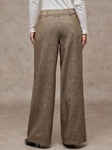 SHEIN BAE 女士纯色休闲/办公/复古风格/时尚外出保暖羊毛斜纹直筒裤、阔腿裤、粗花呢裤，适合秋冬季