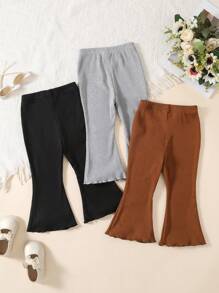 SHEIN 3pcs Baby/Baby Girl Casual Pleated Flared Leg Elastic Waist Pants Sets, Summer - Multicolor - View 2