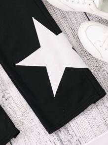 SHEIN Tween Girl Star Print Wide Leg Sweatpants - Black - View 6