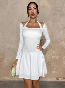 Glamine White Color Sexy Off The Shoulder Ruched Long Sleeve Mini Dress,Valentine's Day Dress,Spring/Summer Clothes,Holiday Party Carnival Dress,Date Night Outfits,Women Birthday Outfits