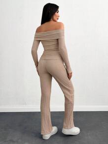 EURMUSE LONG SLEEVE OFF SHOULDER TPO & TIED-UP SWEATPANT - Beige - View 2