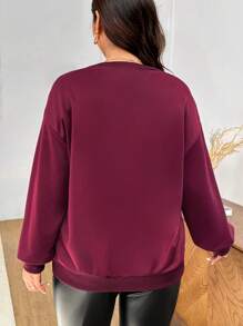 SHEIN Frenchy Plus Size Casual College V-Neck Letter Embroidered Pullover Sweatshirt Graduation,Back To School Outfits,Graduation,Teacher Outfits For Women,Back To School