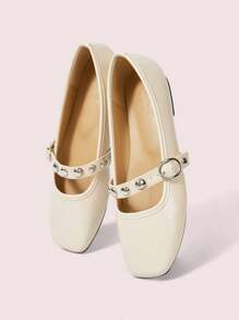 CUCCOO DOLLMOD Zapatos planos de malla negra de moda para mujer - Albaricoque - Ver 2