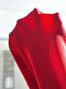 SHEIN Leap Crew Tween Girls Basic Casual Comfortable Stylish Elegant Solid Color Knit Round Neck Long Sleeve Dress, Spring - Red - View 6