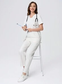 Scrubzie 2pcs Anti-Wrinkle White Women /Nursing 2 Pieces Scrub Uniform Set - White - View 4