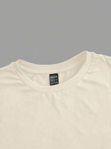 SHEIN ICON Áo thun nữ cổ tròn tay ngắn tối giản màu mơ, phù hợp cho mùa hè - Màu be - Xem 3