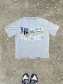 Manfinity EMRG Men's Simple Casual Everyday Crew Neck T-Shirt, Men's Asymmetric T-Shirt Style, Asymmetric Rainbow Letter Printing Process, INS Fashion Style, Suitable For Hip Hop Rappers, Young Street People