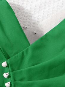 SHEIN Leap Crew 2pcs/Set Casual Solid Color Baby Girl Ruffled Short Sleeve Shirt And Elastic Waist Long Pants Set, Summer - Green - View 3